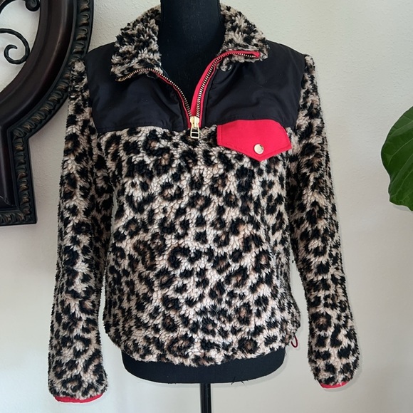 VERONICA BEARD Jeans Women’s Kylan Animal Print Sherpa Pullover Leopard Medium - Picture 1 of 16
